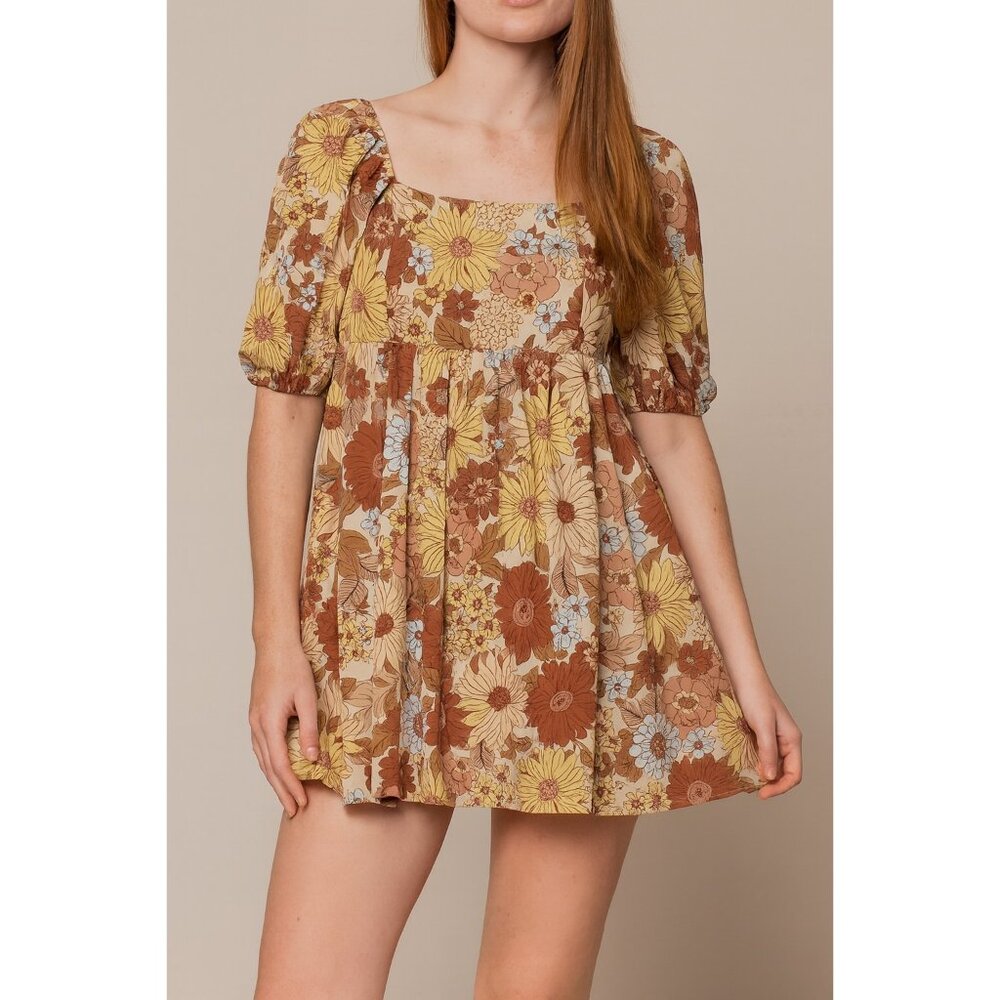 Hudson Gray Boho Floral Puff Sleeve Mini Dress Women’s Size M